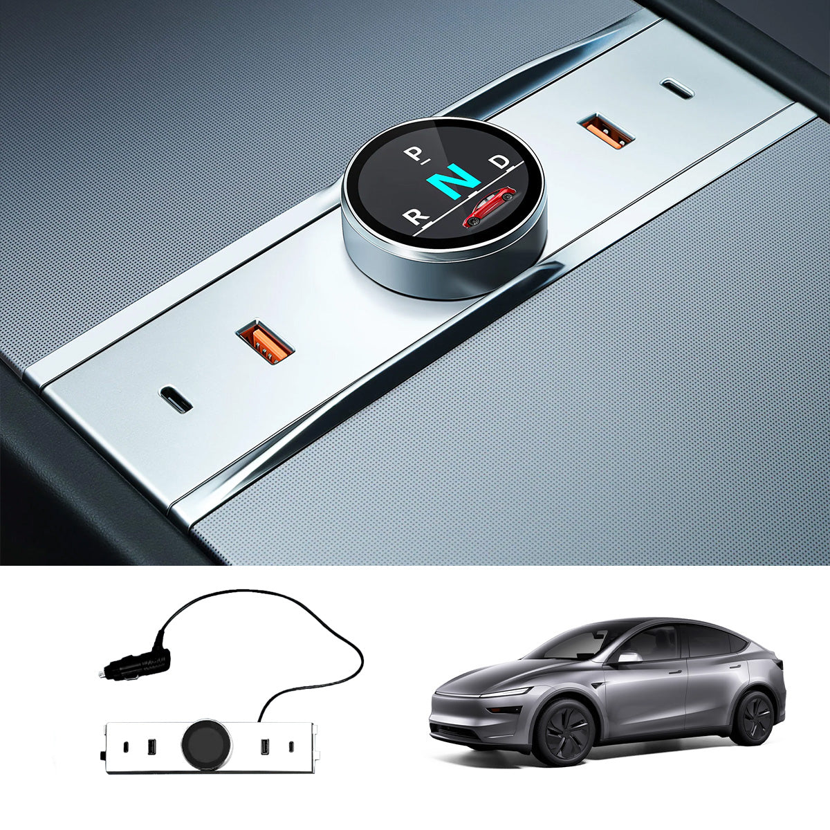 Smart Rotating Gear Shift Dock USB Hub for Tesla Model Y Juniper 2025