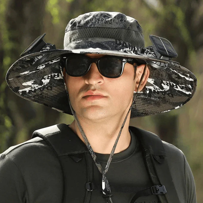 Solar-Powered Cooling Hat with USB Fan Outdoor Wide Brim Hat Tesstudio®