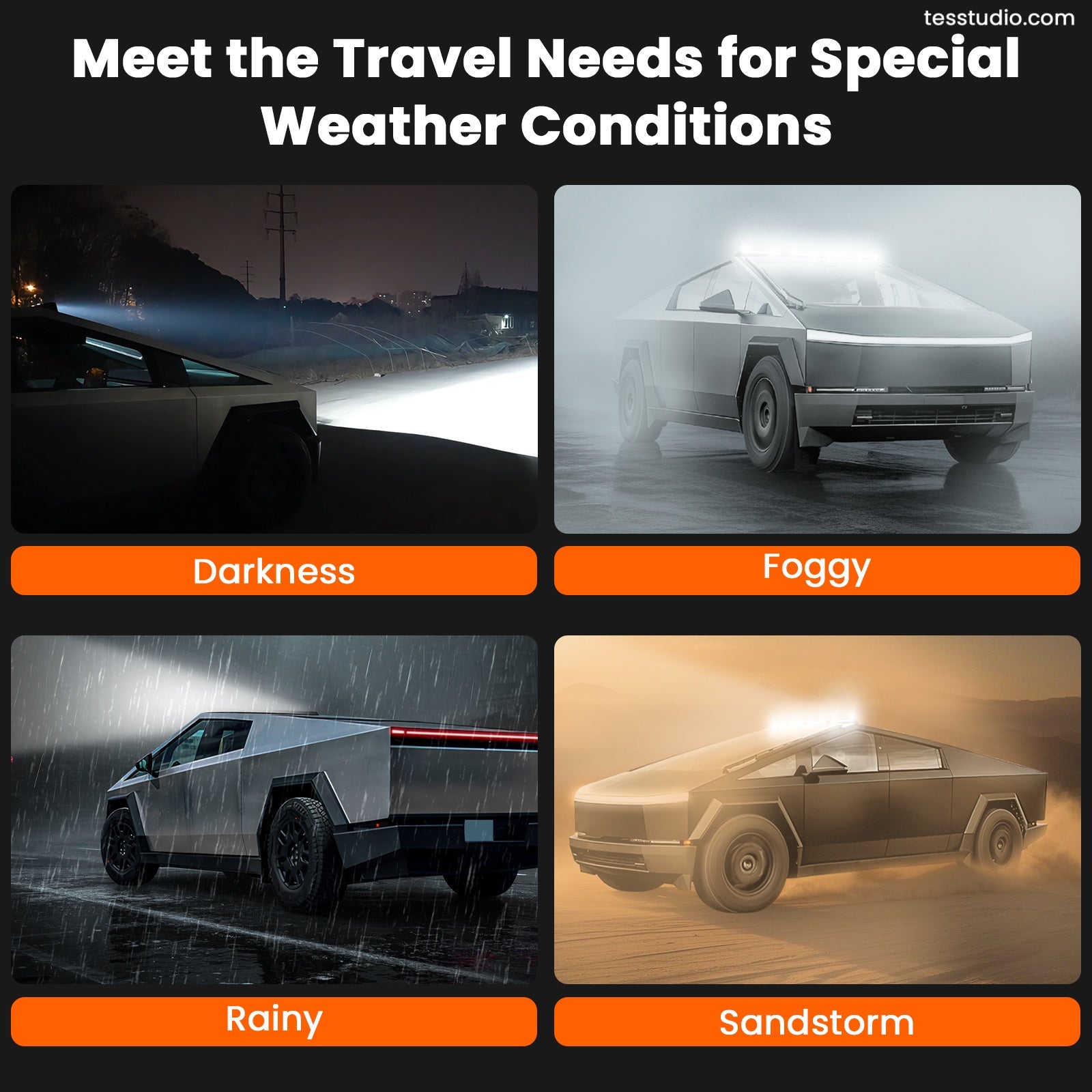 Tesla Cybertruck Off Road Lightbar Roof Spotlights Light Exterior Accessories LED Lights Off-Road Driving Light Tesstudio®