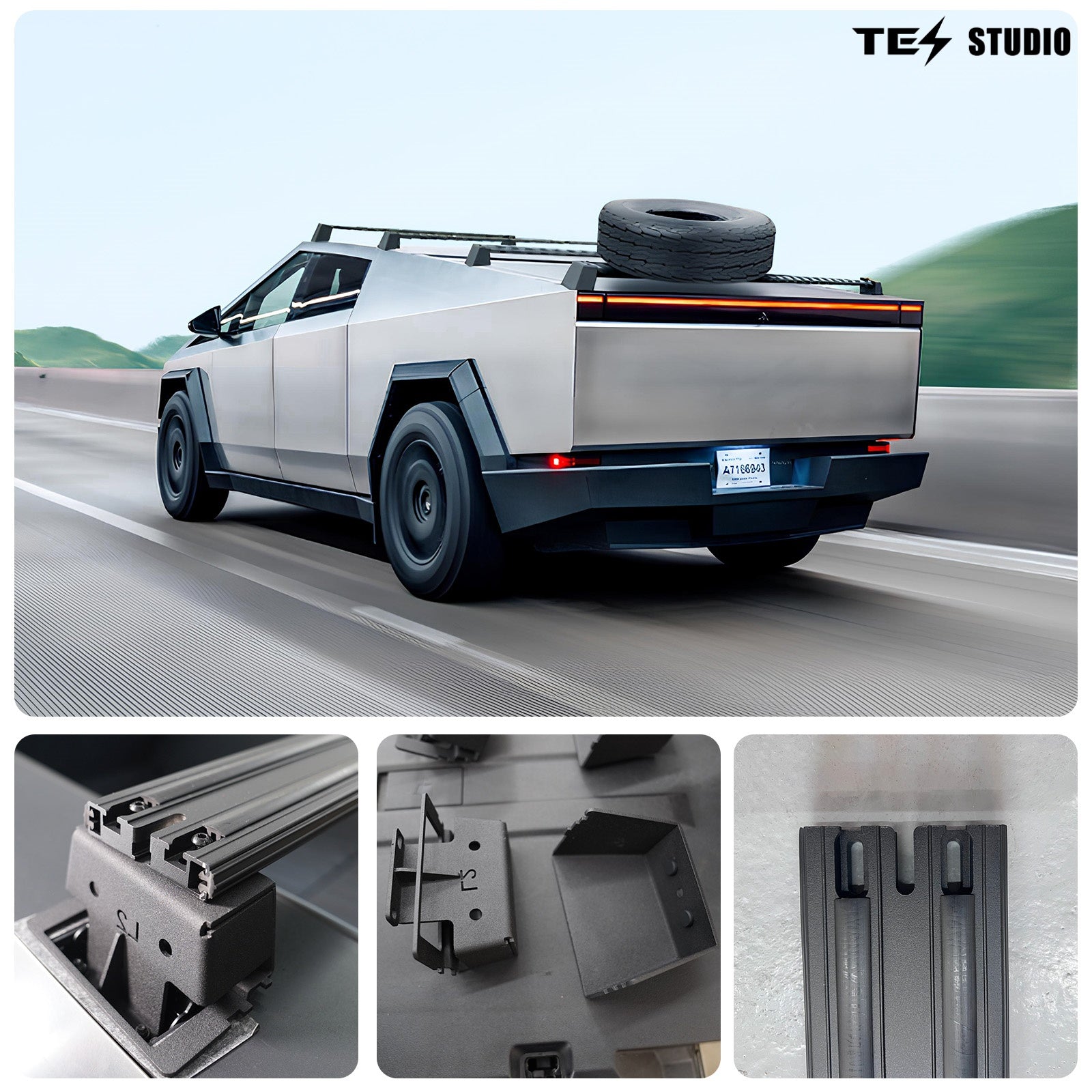 Tesla Cybertruck Accessories Crossbar Roof Rack Rooftop Off-Road Cross Bar Cargo Rack Rails Carrier Tesstudio®