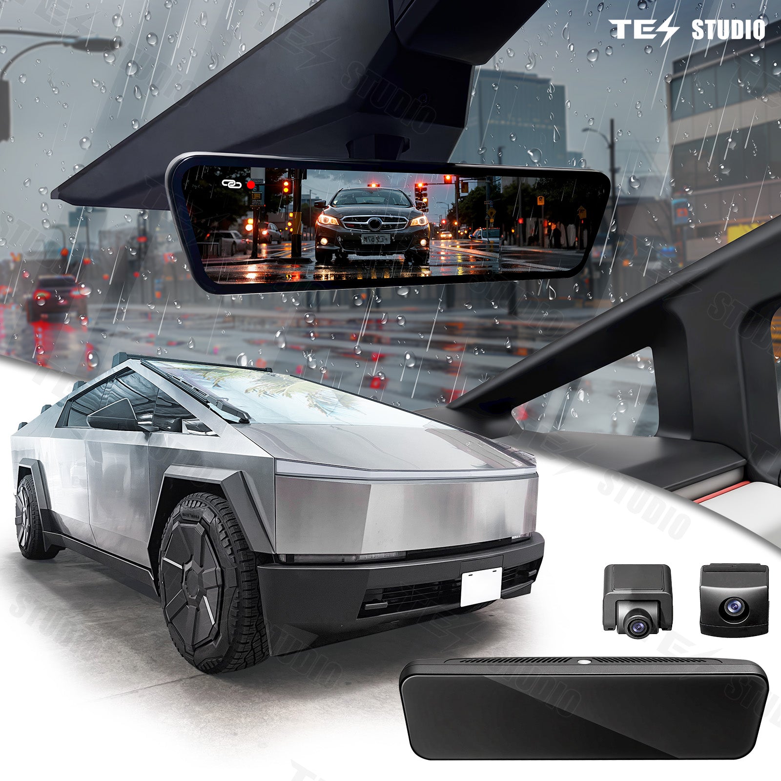 S92 Streaming Rearview Mirror Recorder 1080P HD DVR Dual Way Video Optical | Fiber Transmission Signal For Cybertruck