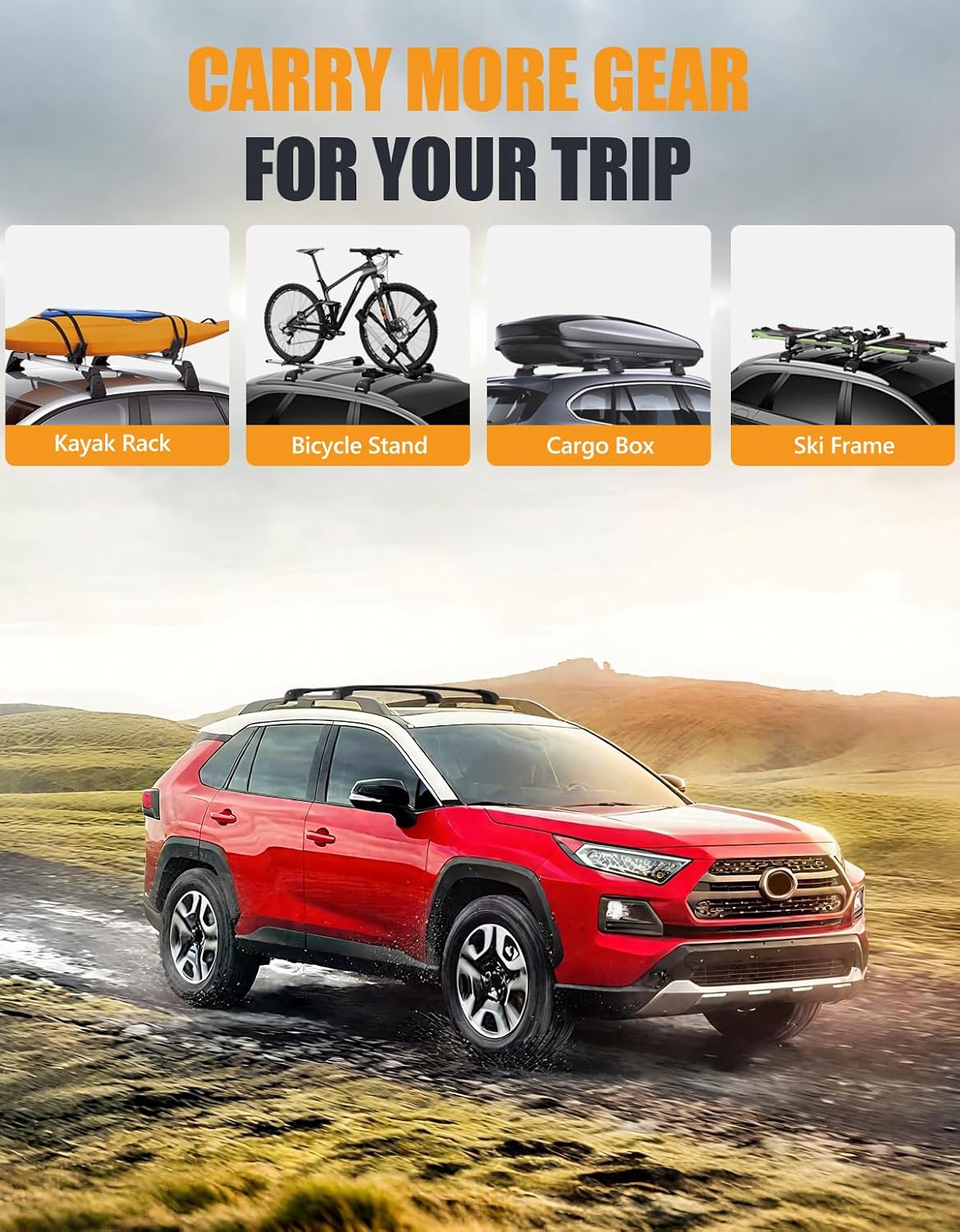300 lbs Lockable Aluminum Roof Rack Cross Bars for Toyota RAV4 Adventure/TRD Off-Road 2019-2024 with Raised Side Rails
