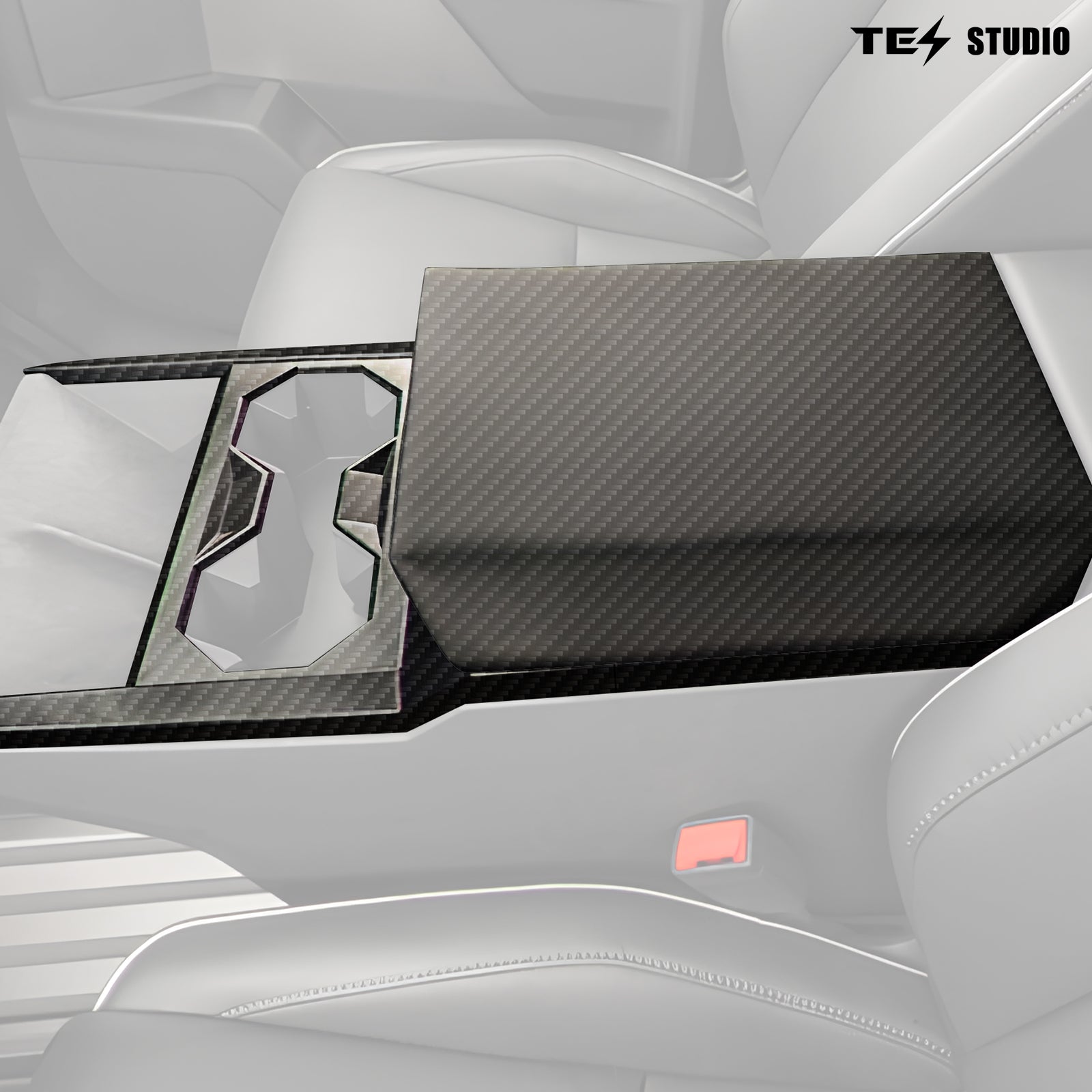 Cybertruck Armrest Box Cover Real Carbon Fiber Center Console Saddle Tesstudio®