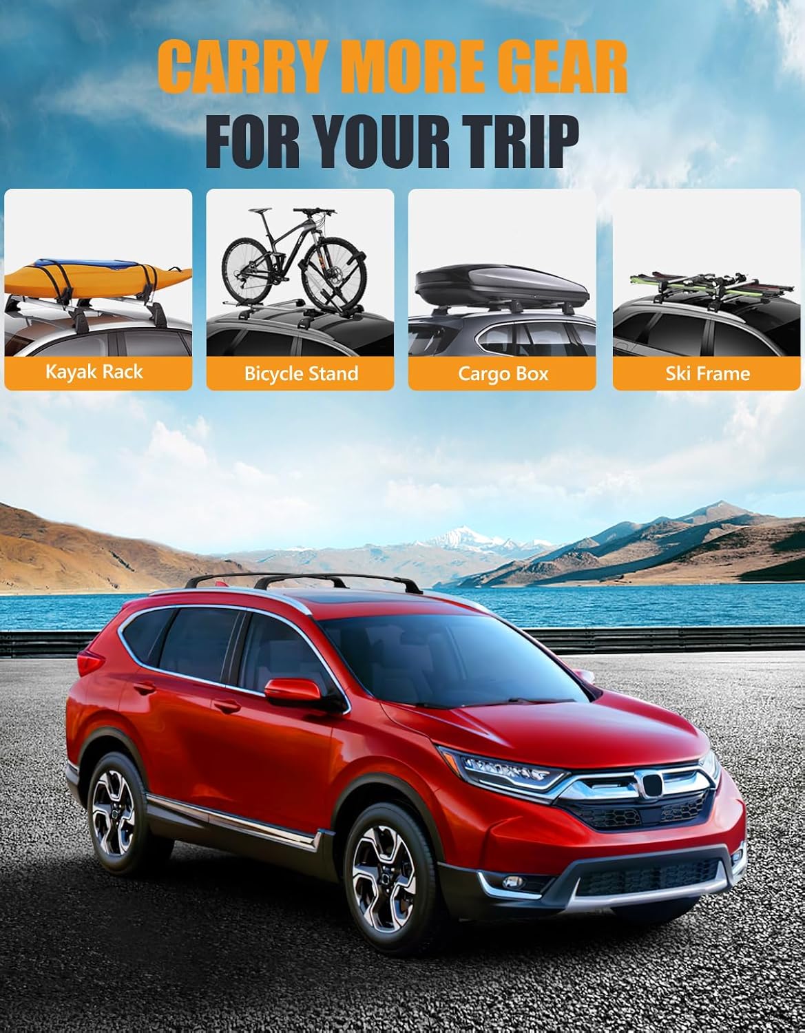 300 lbs Lockable All-Aluminum Roof Rack Cross Bars for Honda CR-V 2017-2022