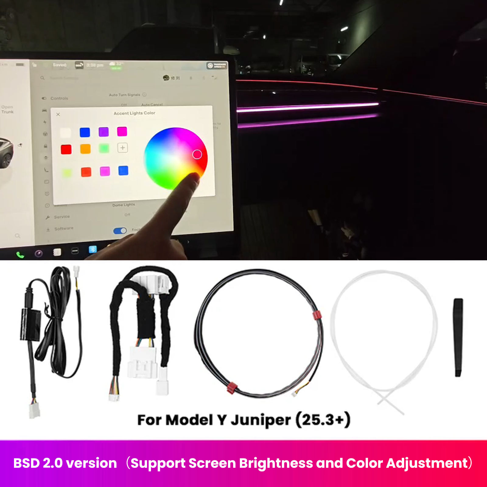 BSD 2.0 Blind Spot Warning System For Tesla Model 3 Highland / Y Juniper Ambient Lighting