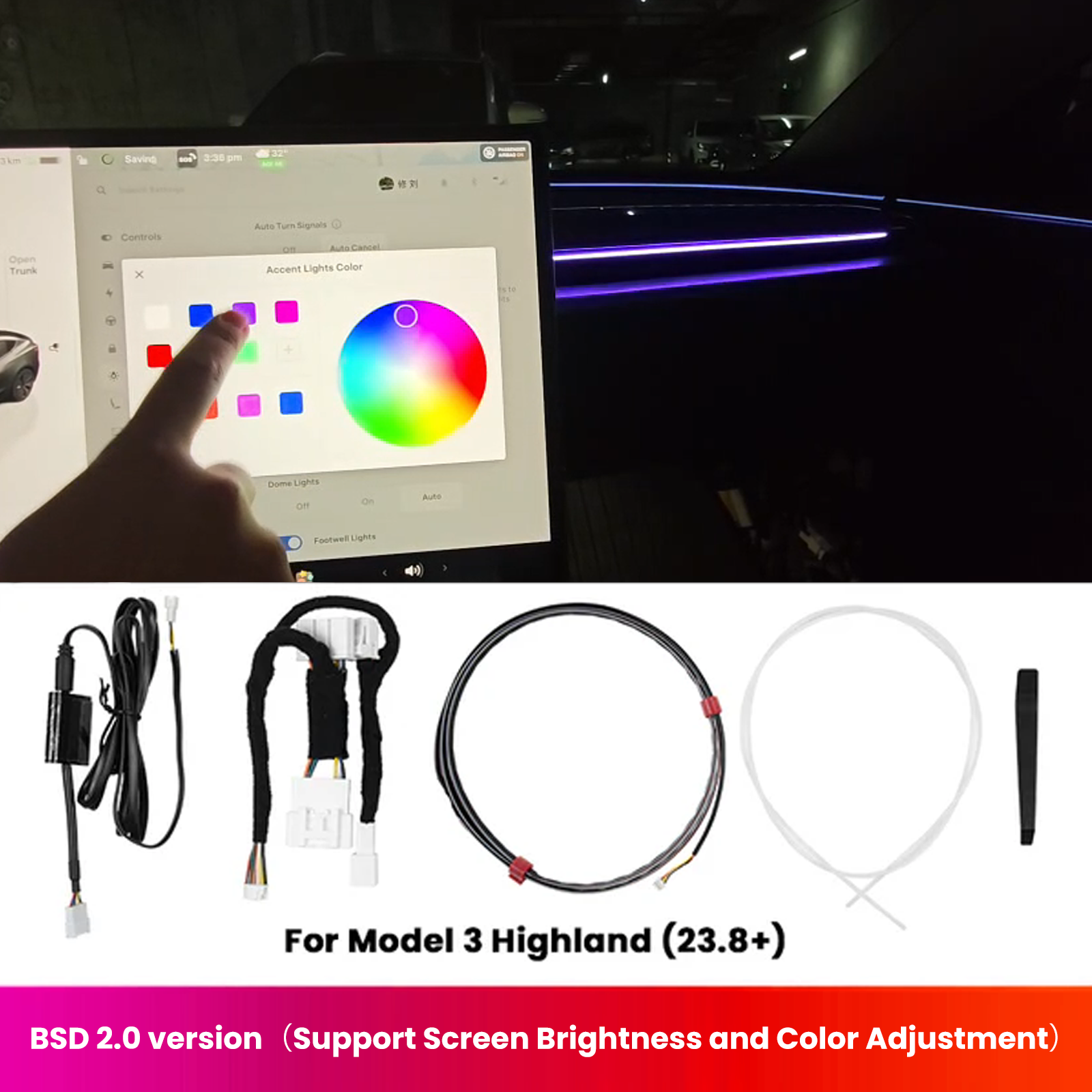 BSD 2.0 Blind Spot Warning System For Tesla Model 3 Highland / Y Juniper Ambient Lighting