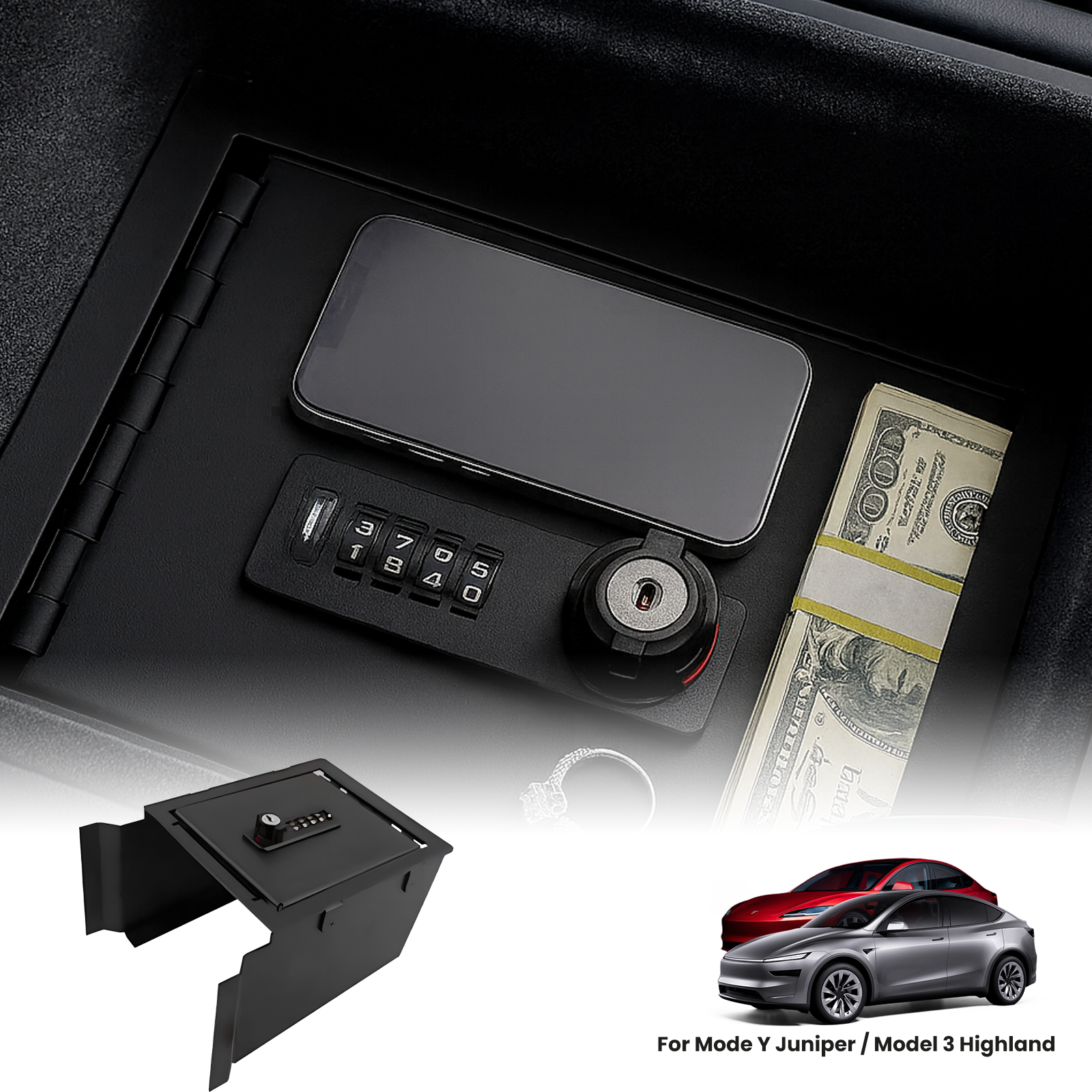 Tesstudio Tesla Center Console LockBox for Model 3 Highland & Model Y Juniper – Secure Storage