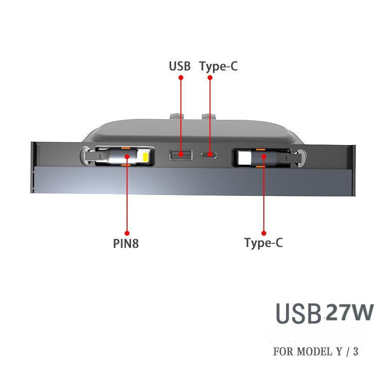 2026 Upgrade Center Console 65W USB Charger Hub for Tesla Model 3 /Y