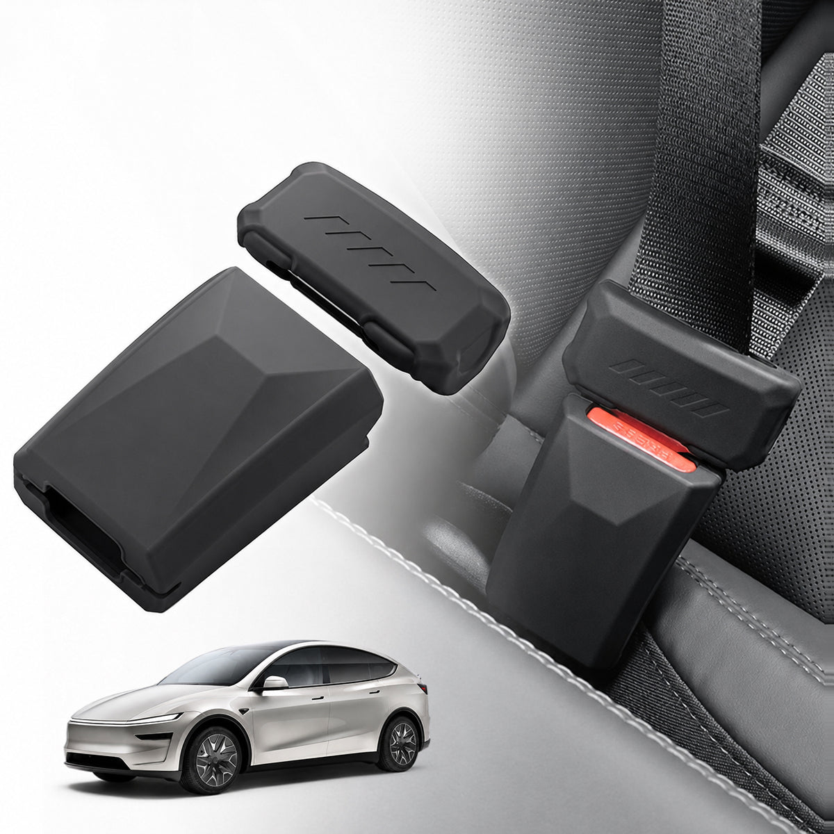 Black Silicone Full-Cover Seat Belt Buckle Protector for Tesla Model Y L 2025.11+