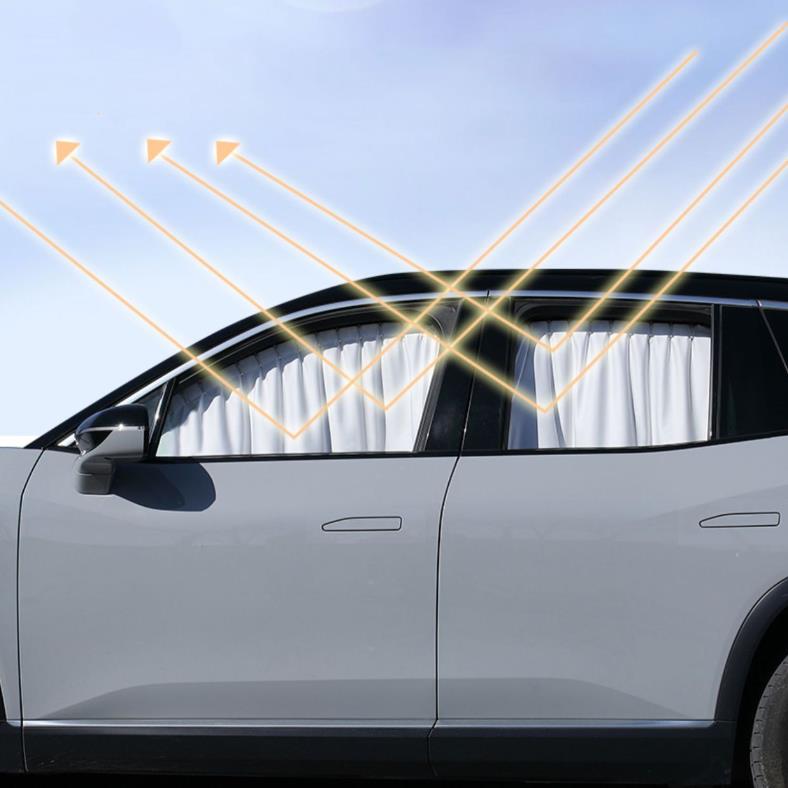 Track-slide side window privacy curtains on a Tesla