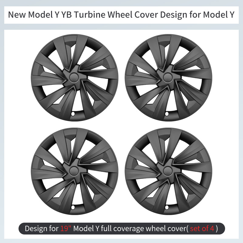 Tesla Model Y Juniper X Style 19" YB Turbine Wheel Covers Tesla Black Hub Caps Tesstudio®