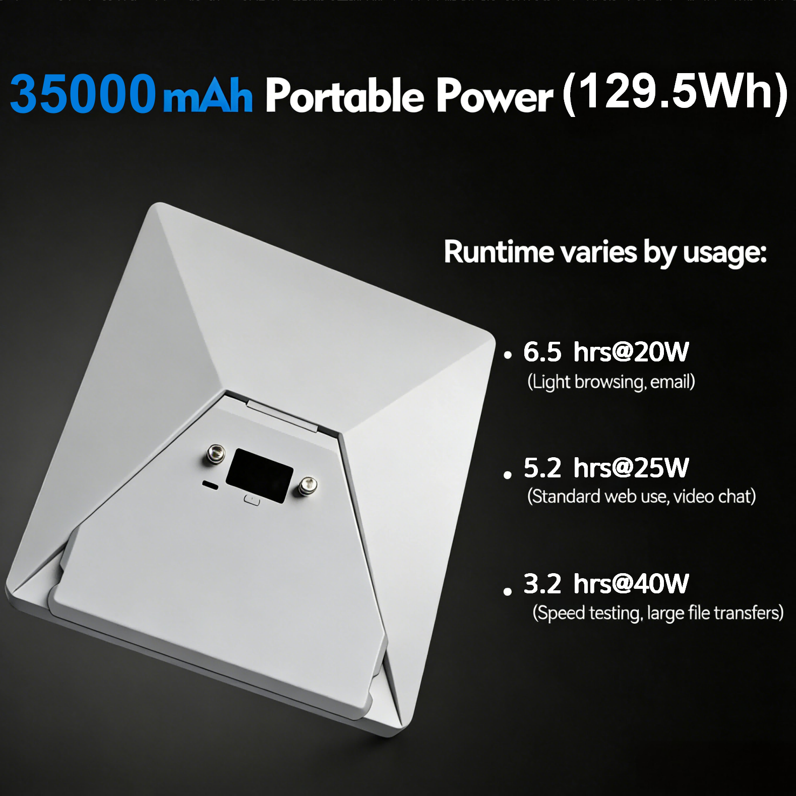35000mAh Power Bank for Starlink Mini — 129.5Wh Portable Charger with USB-C Bidirectional PD, LCD Display, Smart App, DC Cable, Outdoor & Camping Battery Pack