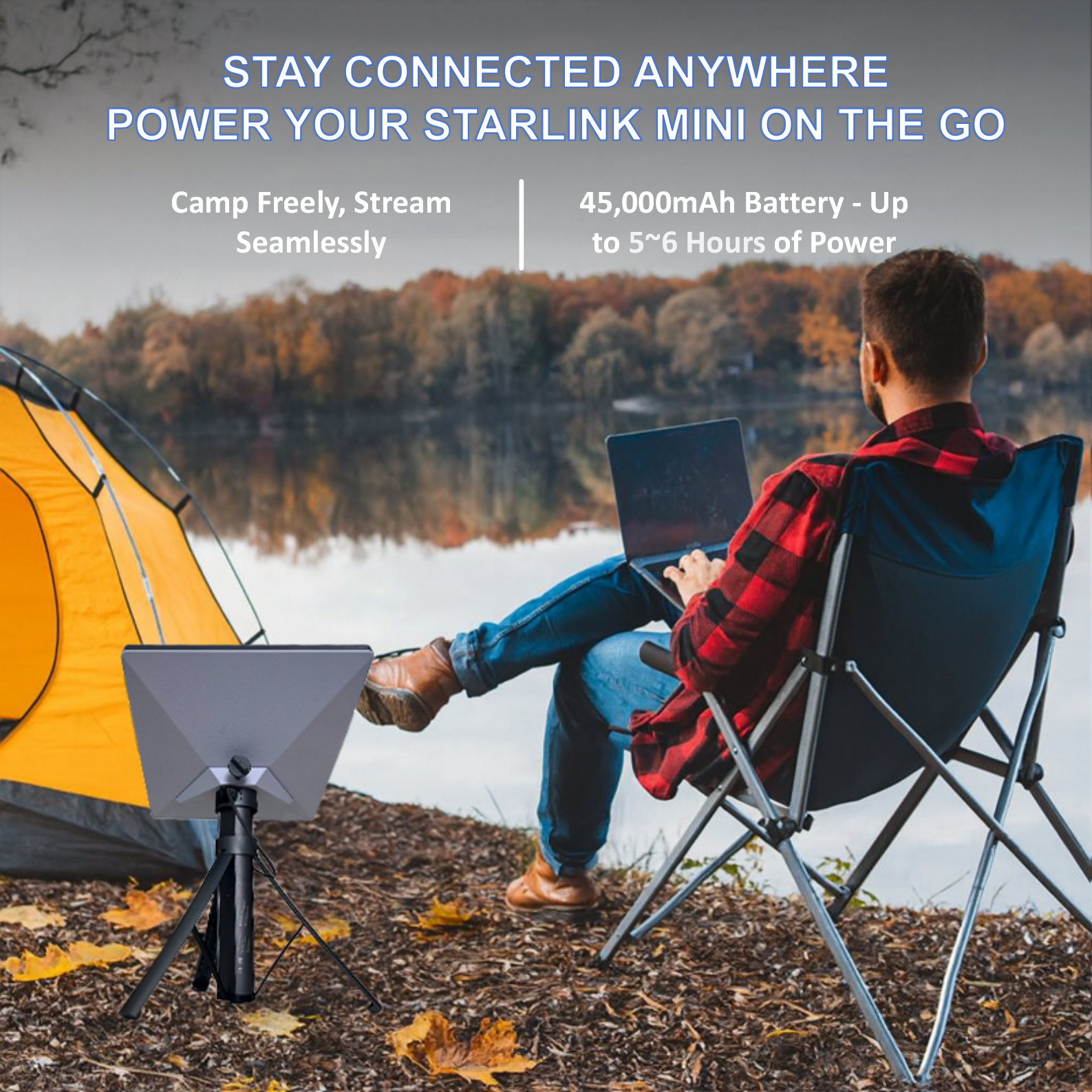 45000m AH Adjustable Starlink Mini Mount with Battery Pack for Outdoor / Camping