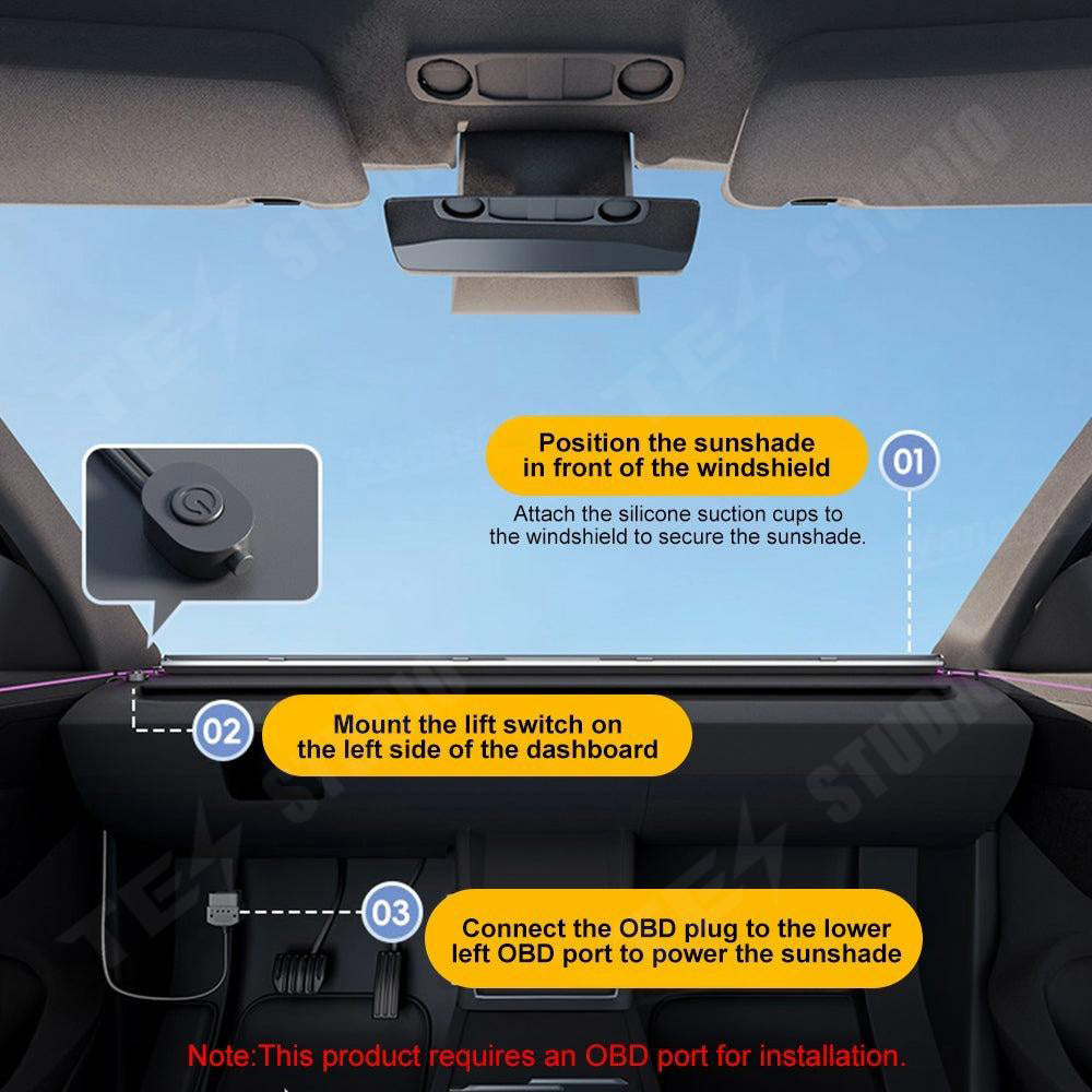 Fully Automatic Front Windshield Sunshade for Model 3 & 3 Highland / Model Y & Y Juniper & Y Standard & Y L / Model X / Model S