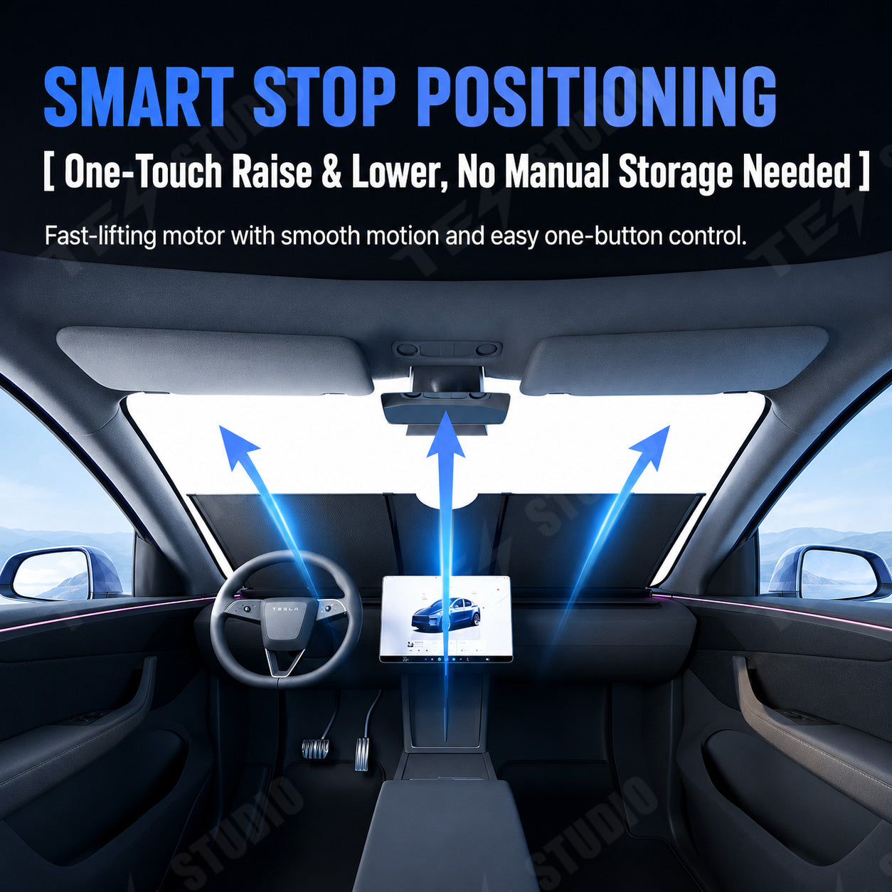 Fully Automatic Front Windshield Sunshade for Model 3 & 3 Highland / Model Y & Y Juniper & Y Standard & Y L / Model X / Model S