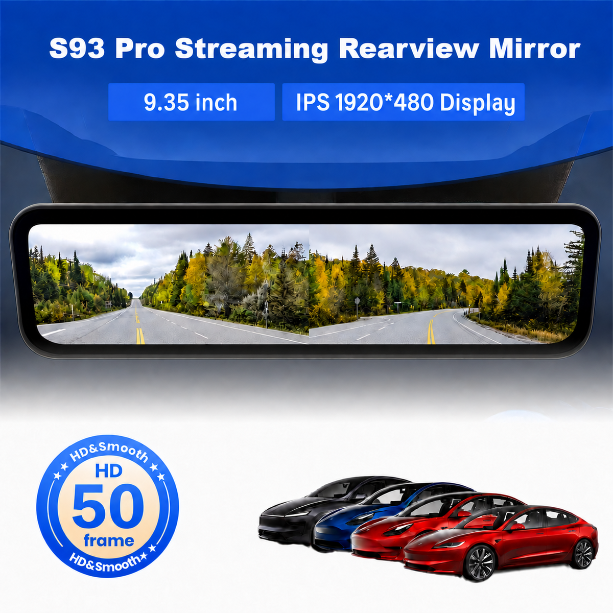 Special S93 Pro 2/4K HD 9.35Inch Streaming Rearview Mirror For Tesla Model 3/3 Highland/ Y / Y Juniper/ Y L