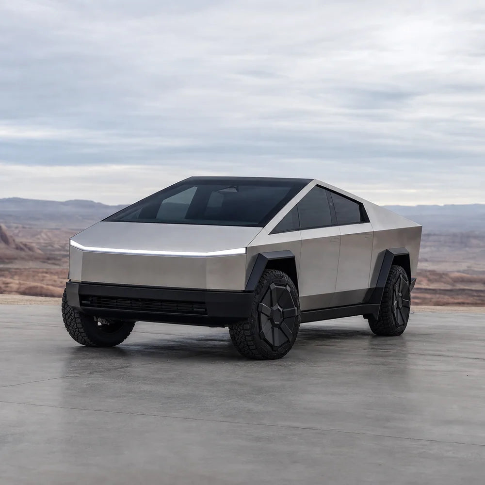 Tesla Cybertruck in a desert landscape