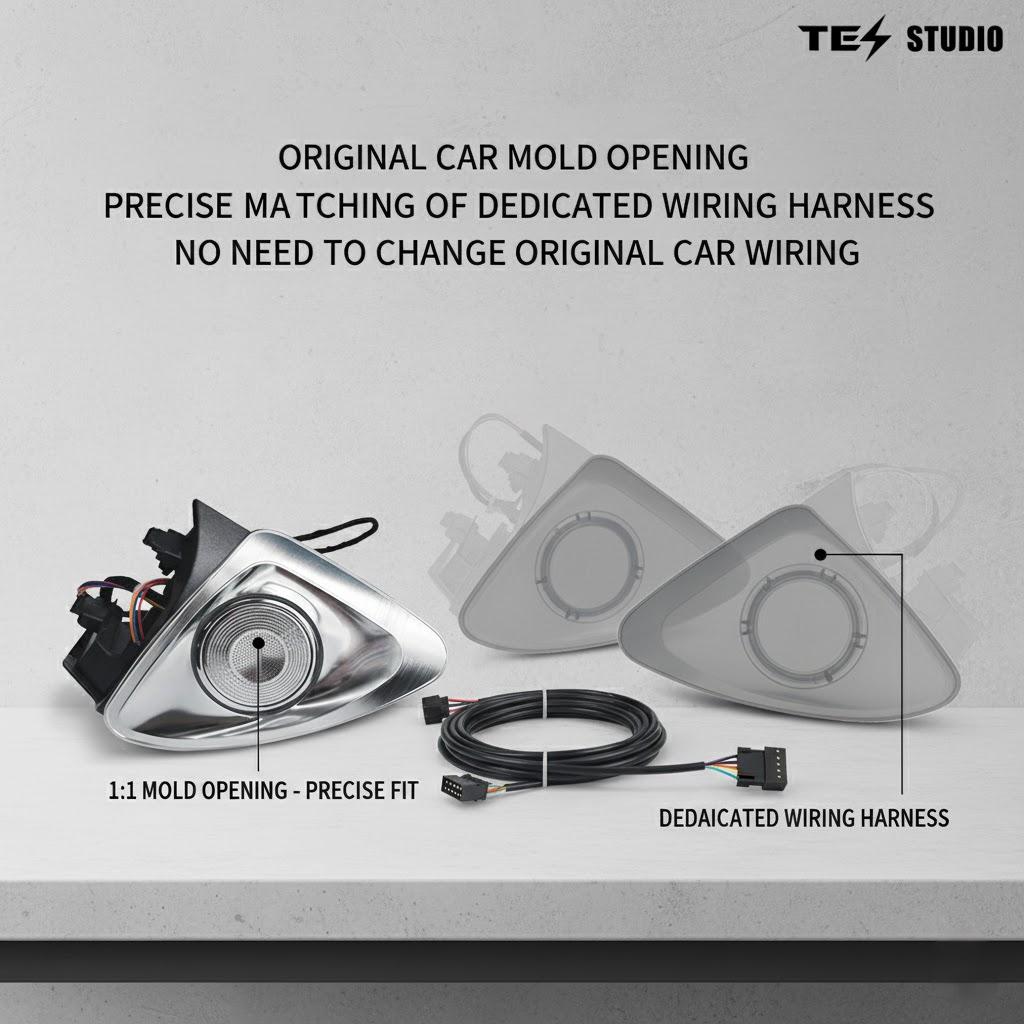 4D Rotating Tweeter Speakers with LED Ambient Light For Tesla Model 3/Y/3 Highland