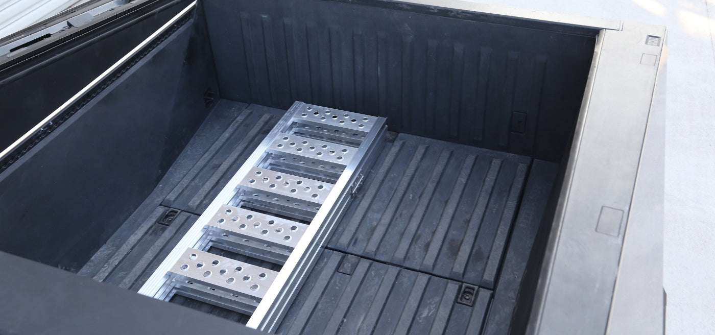 Tesla Cybertruck Loading Ramps Cybertruck Aluminum Portable Tri-Fold Loading Ramp Tesla Cybertruck Accessories Tesstudio®