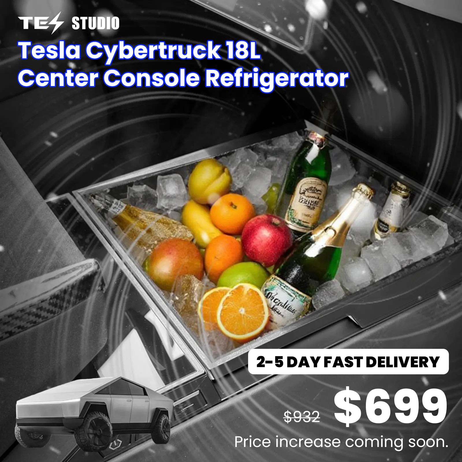 Tesstudio® Tesla Cybertruck Cooler Cybertruck Fridge 18L Center Console Floor Refrigerator