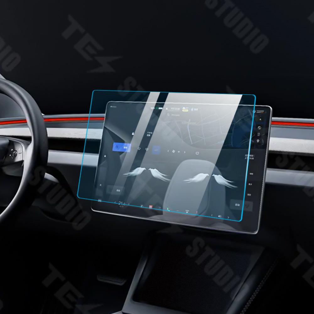 Model Y Juniper front and rear tempered glass screen protector installed
