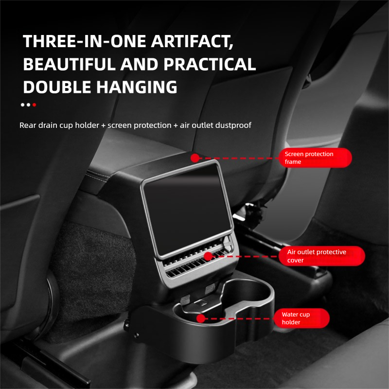 Model Y Juniper rear screen cup holder for second-row road trip use