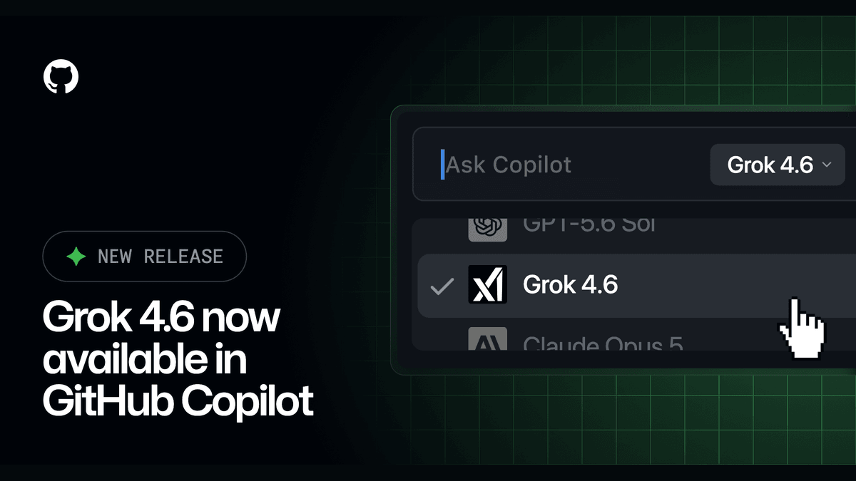 GitHub Copilot model picker showing Grok 4.6