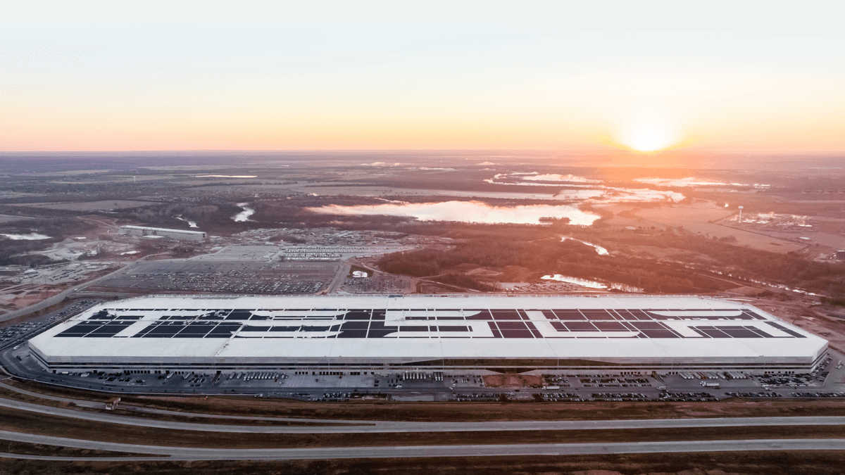 Aerial view of Tesla Gigafactory Texas, shown as corporate operations context