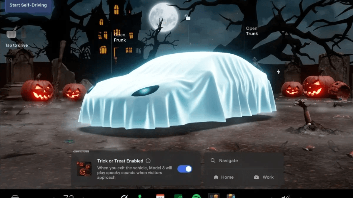 Tesla Halloween Mode ghost vehicle visualization in software update 2026.38.3