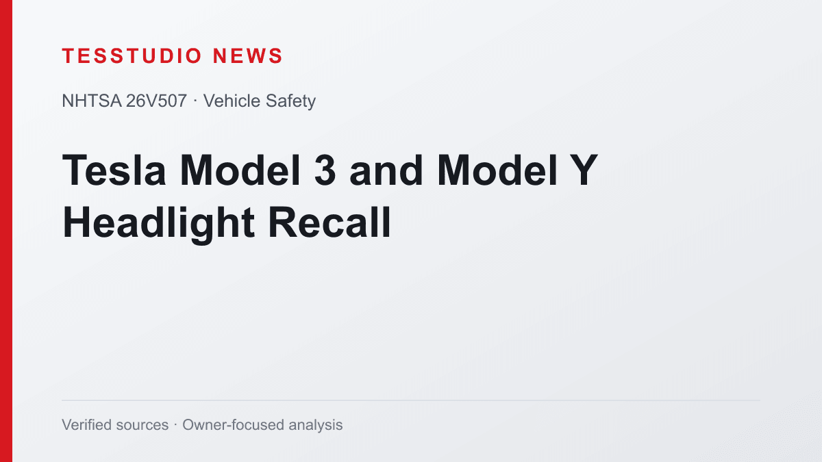Tesla Model 3 and Model Y headlight recall NHTSA 26V507 — Tesstudio News