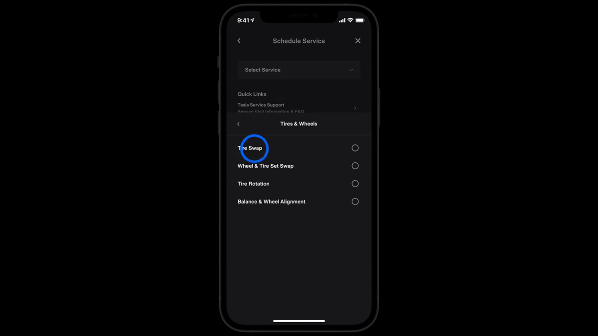 Official Tesla app video showing the Schedule Service screen