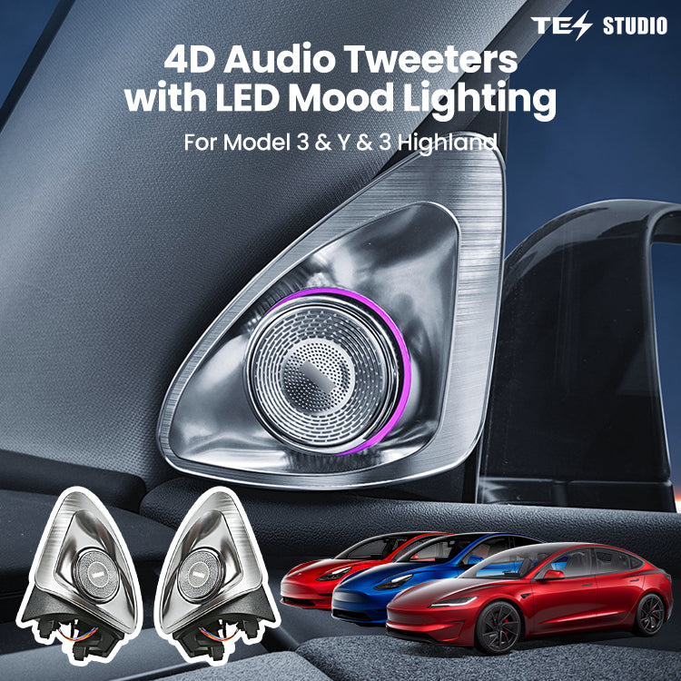 Tesla Model 3/Y/3 Highland 4D Rotating Tweeter Speakers with LED Ambient Light Tesstudio®