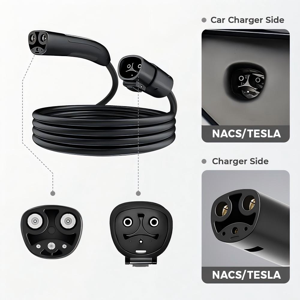 Tesla Model 3 / Y / S / X 48A EV Charging Extension Cable | One-Button Switch NACS 16FT