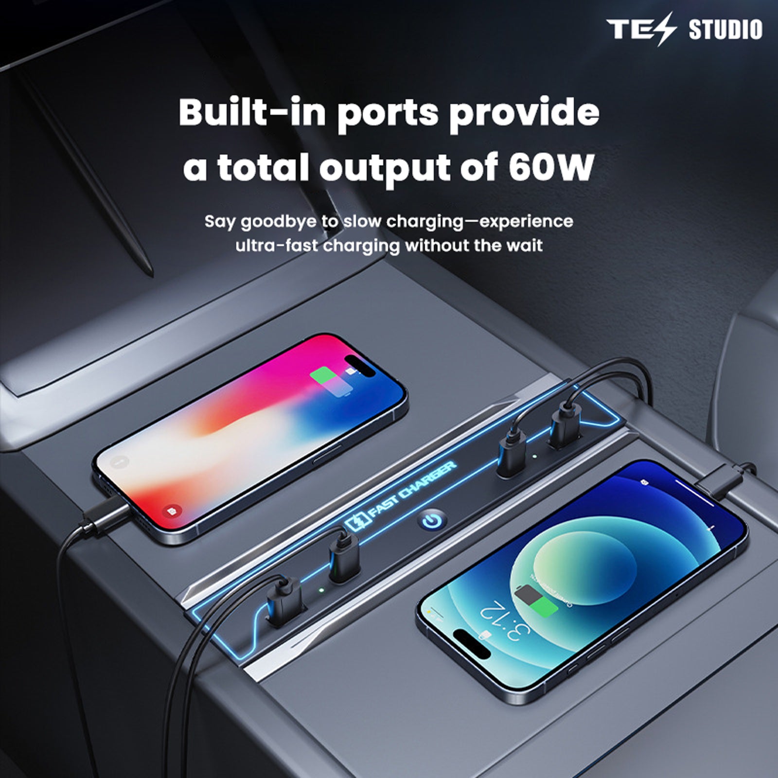 Tesla Model 3 Highland Center Console USB Hub Docking Station Fast Charger With Dynamic Ambient Light Tesstudio®