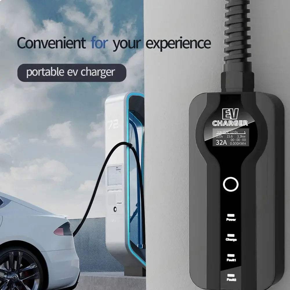 Portable Charger 16A/32A Adjustable Mode 2 Level 2 Household Waterproof EV Charger For Tesla Model S/X/3/Y