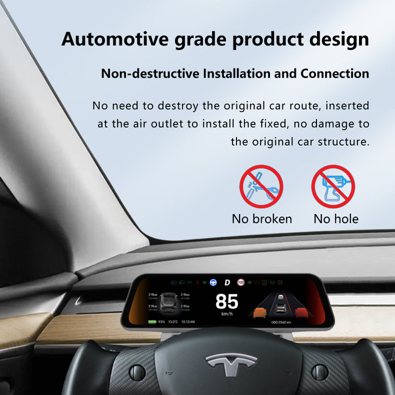 Tesla Dashboard Display — driver view with map overlay