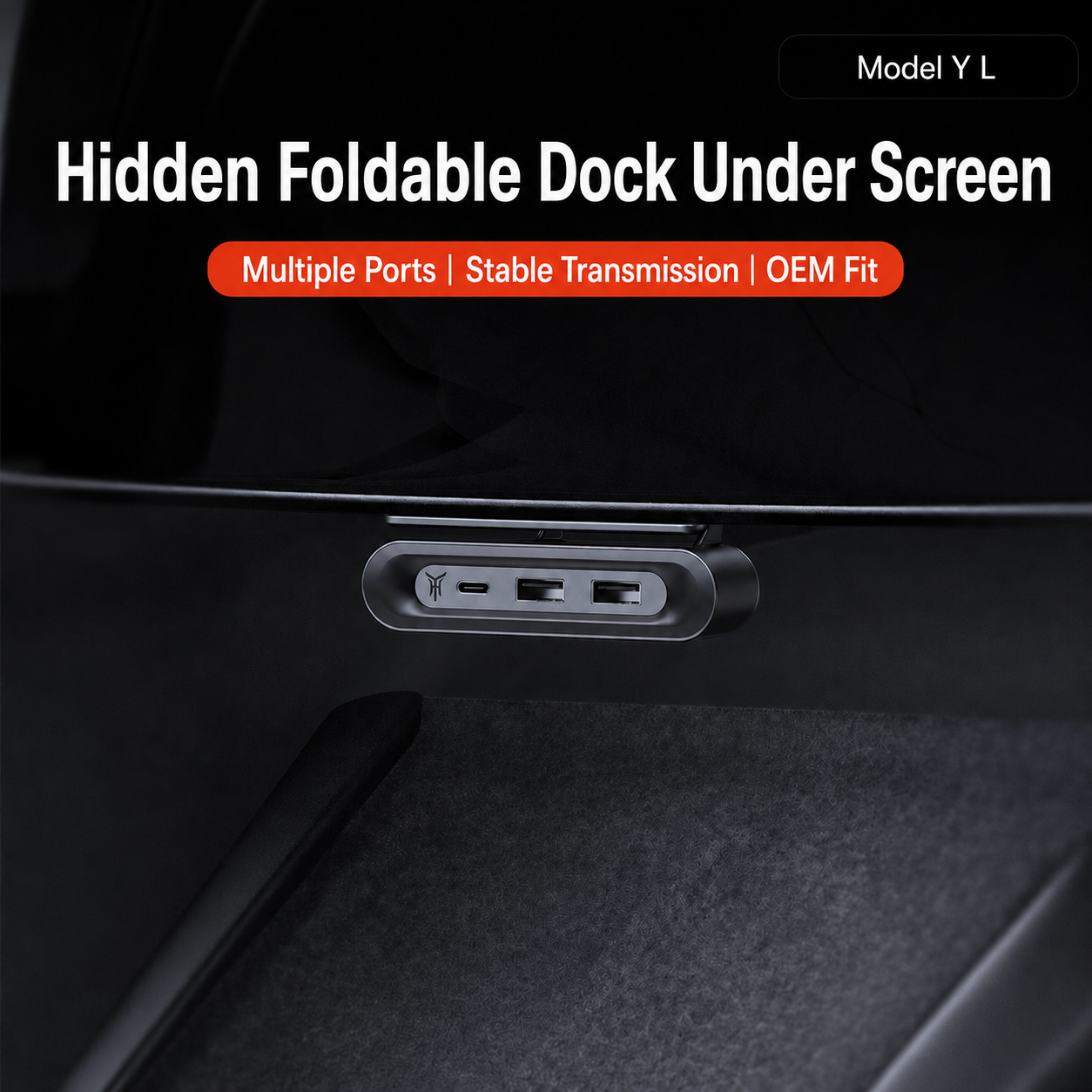 Fold-Away Hidden 3-Port Charging Dock for Tesla Model Y L 2025.11+