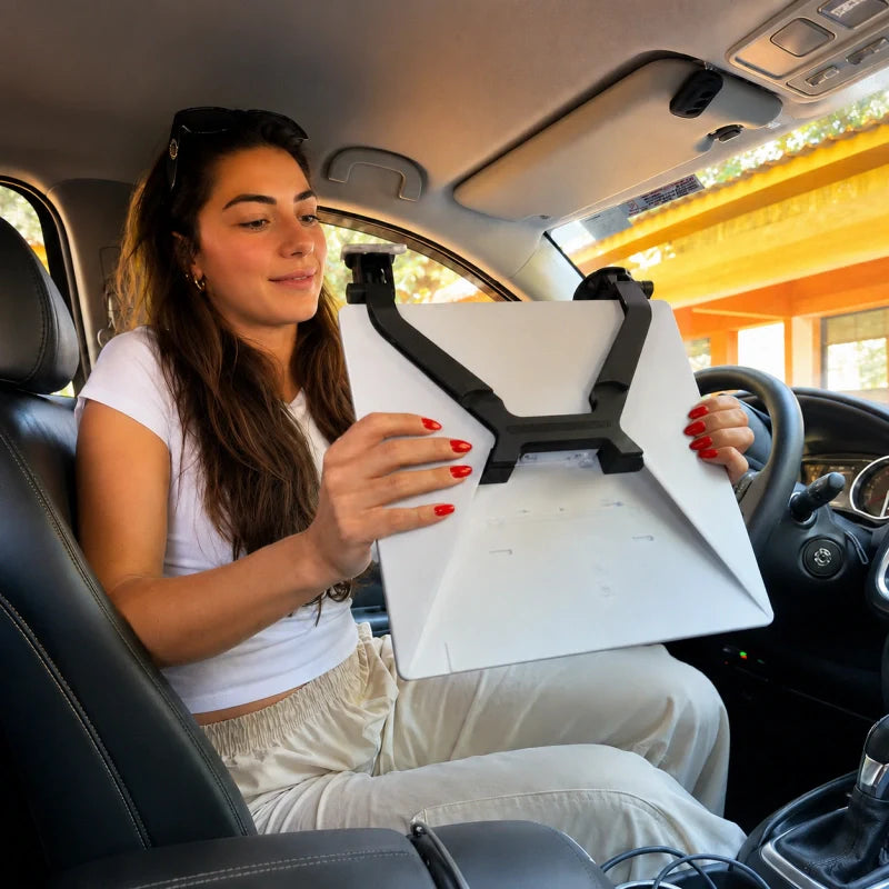 Starlink Mini dashboard windshield suction mount being attached inside a vehicle cabin