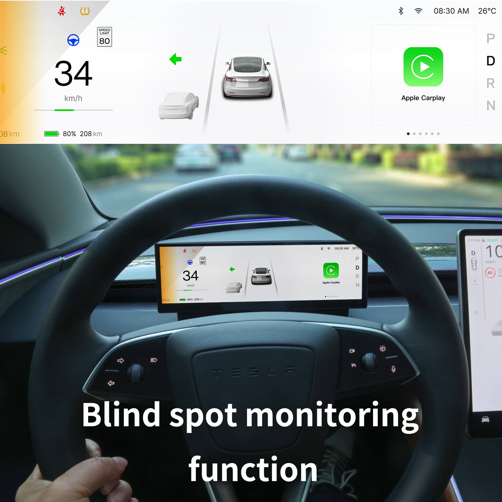 10.88" Upgroud TES-F10C Dashboard Heads Up Display Wireless CarPlay for Tesla 3/Y/cybertruck