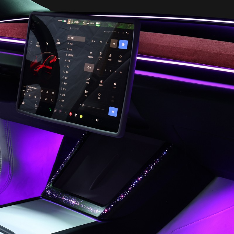 Ambient Galaxy Panel Wireless Charging Deck with Immersive Starry Glow for Model 3 Highland/ Y Juniper