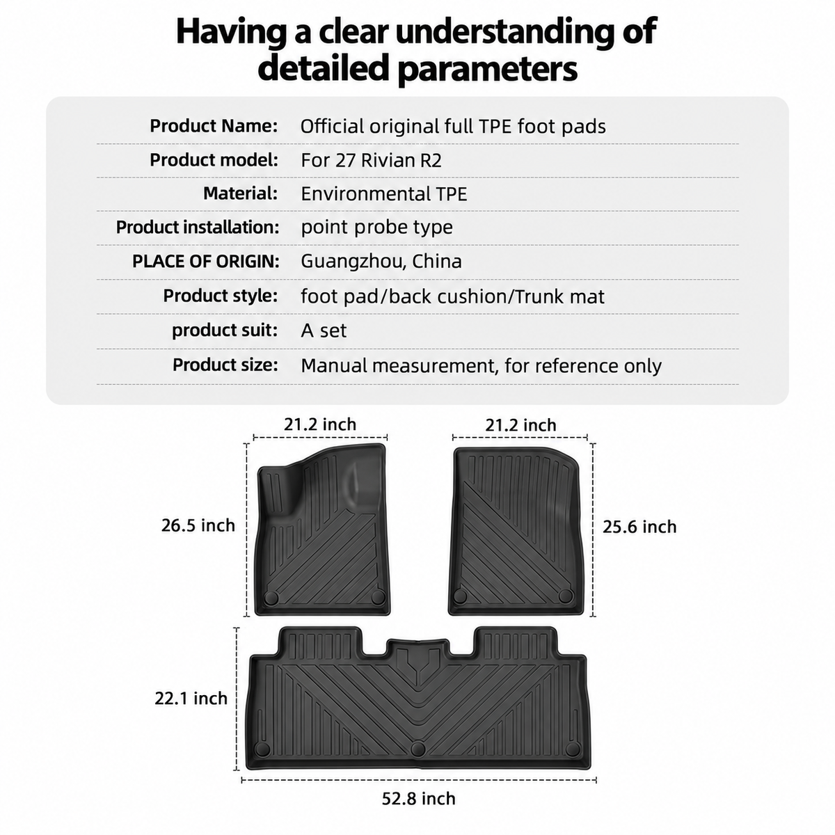 Custom-Fit TPE Floor Mats & Cargo Liner for Rivian R2