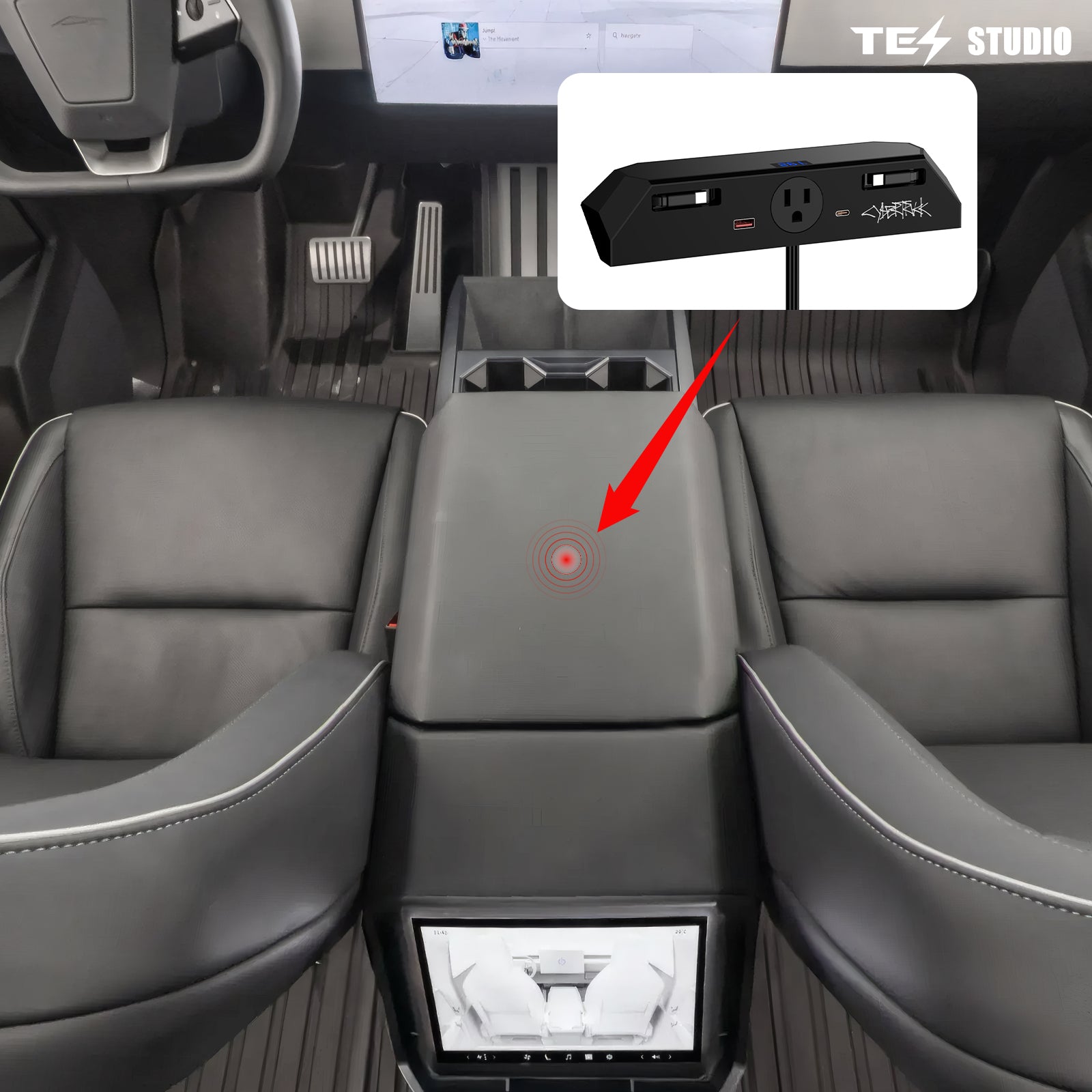 Tesla Cybertruck Docking Drawer Blade In-Drawer Outlet With 110v AC Tesla Cybertruck Accessories Tesstudio®