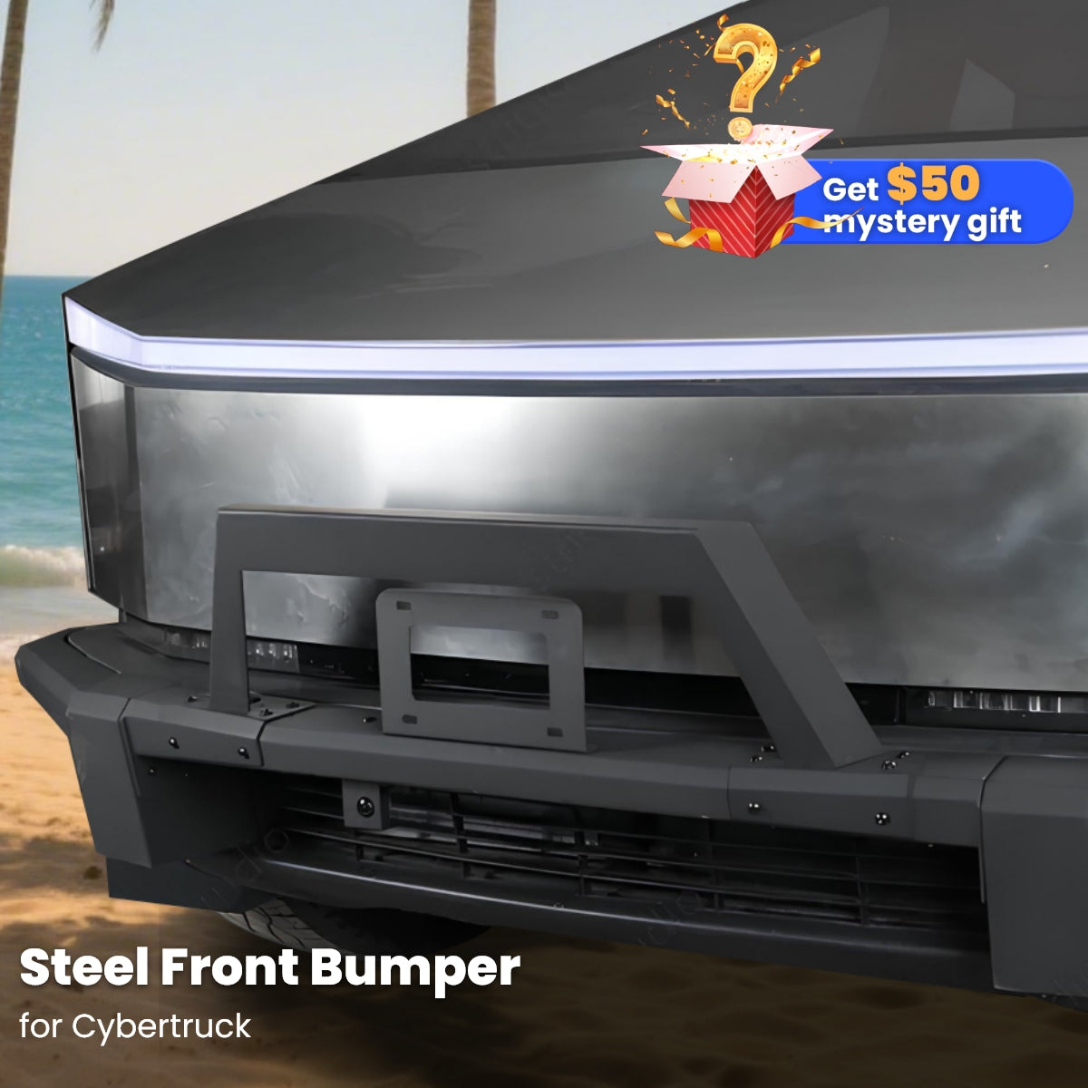 Steel Front Bumper with Black Texture For Tesla Cybertruck