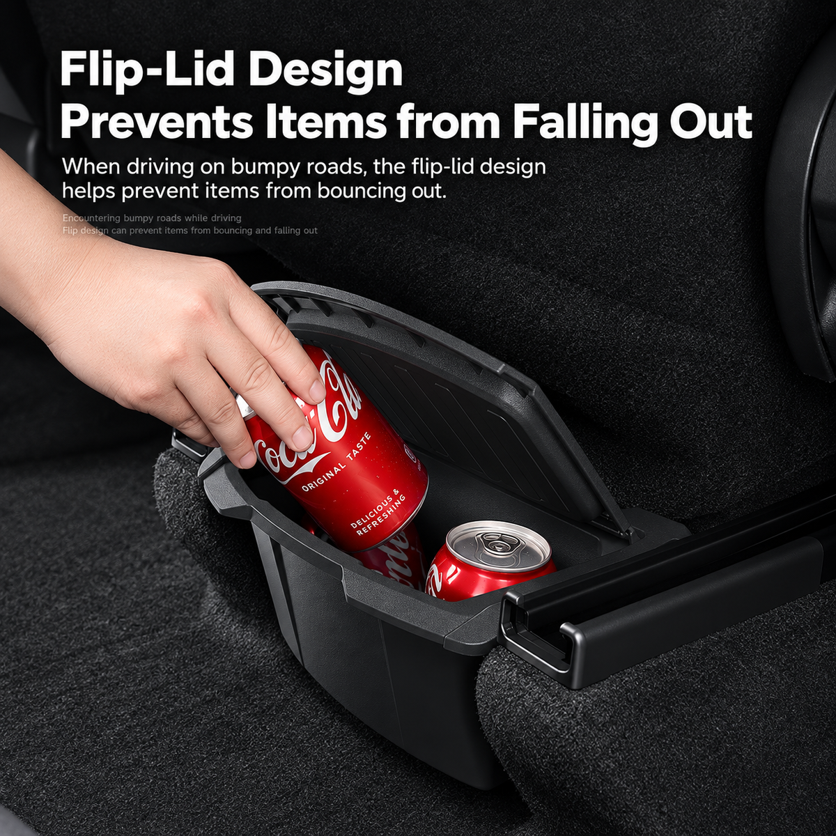 TPE Rear Armrest Storage Box with Flip-Top Lid for Tesla Model Y Juniper / Model Y L