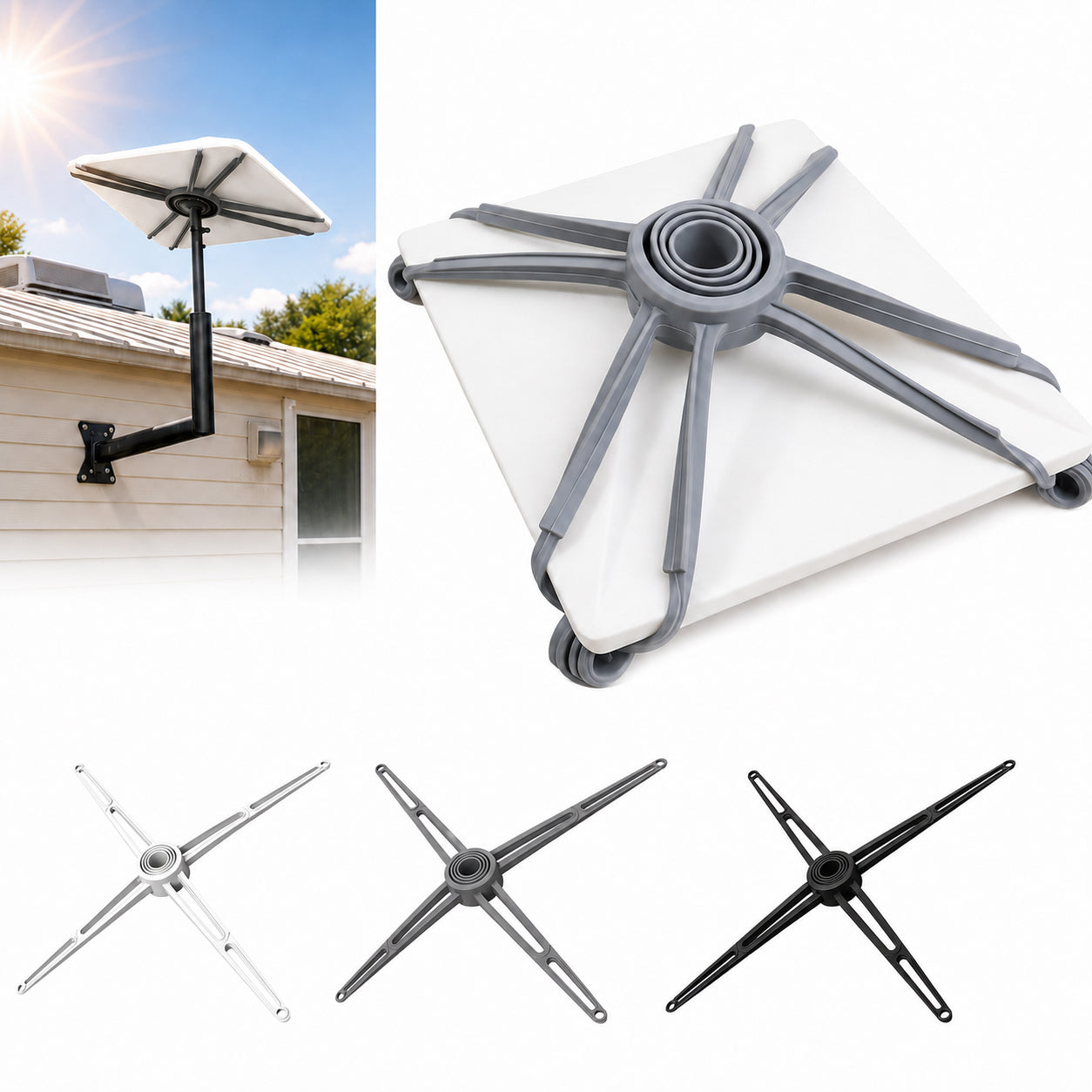 Starlink Mini and Gen 3 silicone windproof securing strap in black, gray and white for outdoor dish support