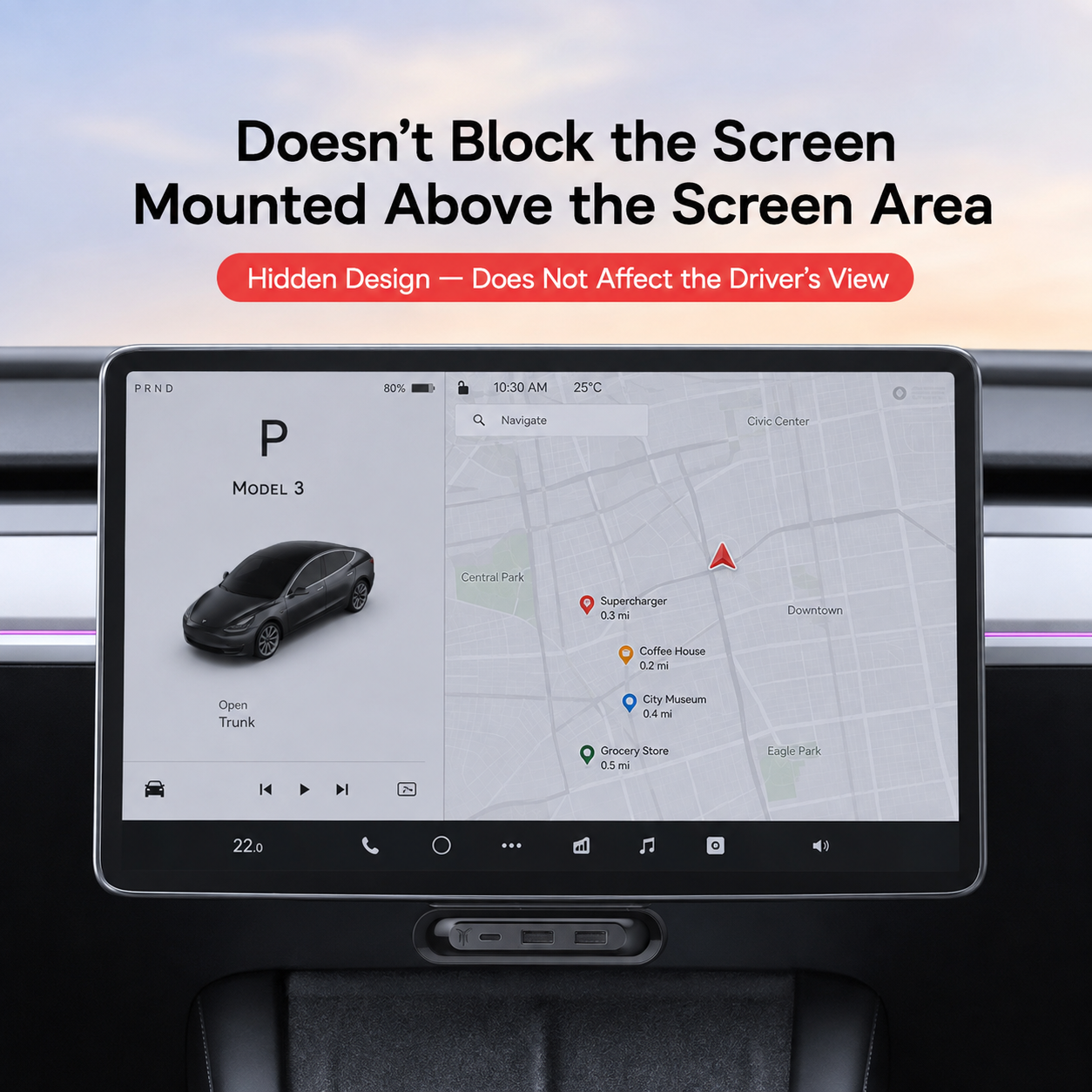 Fold-Away Hidden 3-Port Charging Dock for Tesla Model Y L 2025.11+
