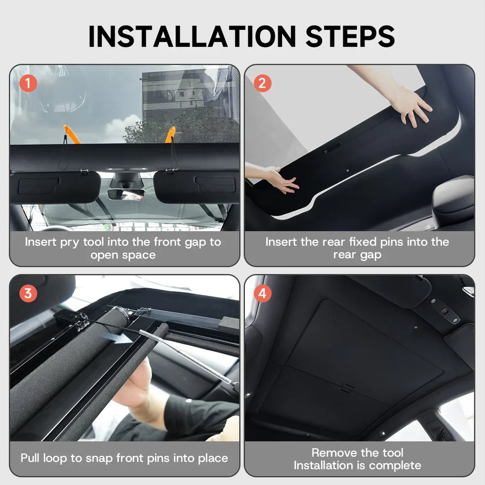 Retractable Roof Sunshade with Dual 1/4" Mounts and Magnetic Points for Tesla Model Y/Y Juniper