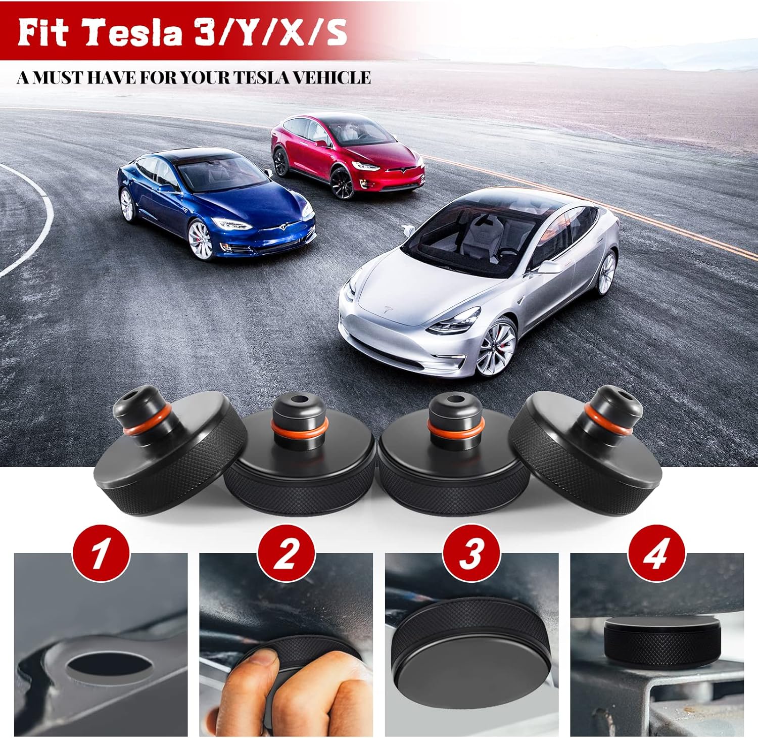 2025 2026Tesstudio 4 Pucks with Storage Case Lifting Jack Pad for Tesla Model 3/S/X/Y