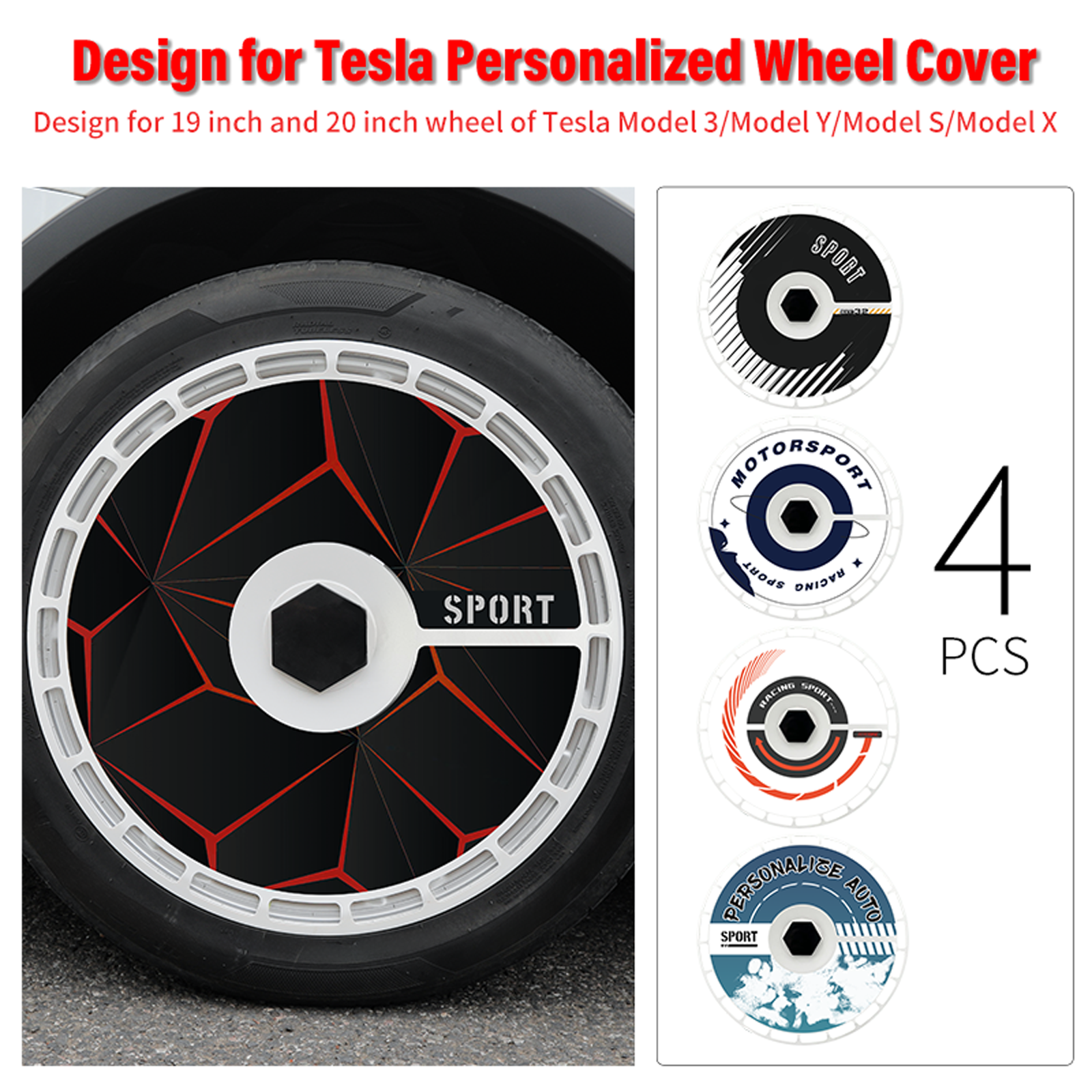 Tesla Model 3/Y/S/X Wheel Covers 19" & 20" Personalized Graphics Aerodisc Tesla Wheel Accessories Tesstudio®