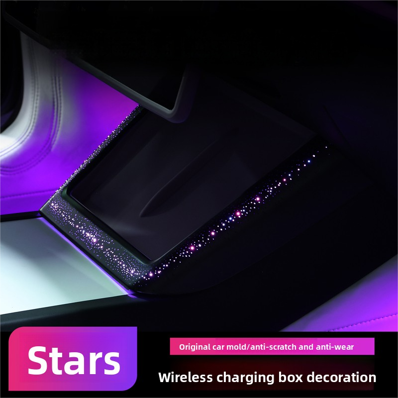 Ambient Galaxy Panel Wireless Charging Deck with Immersive Starry Glow for Model 3 Highland/ Y Juniper